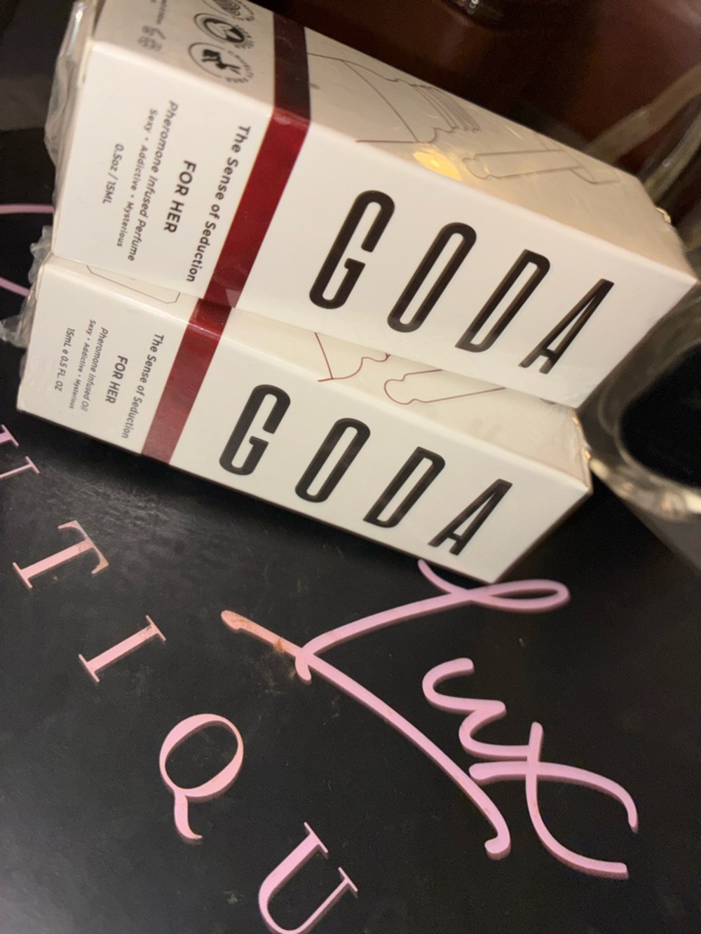 GODA Fragrance for Her - White & Burgundy Packaging - two 15 ml bottles